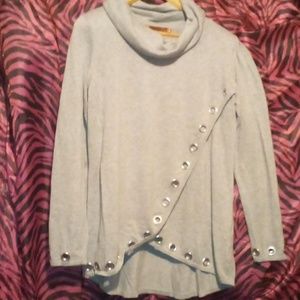 Belldini, Large, long-sleeved turtle- neck tunic.  Gray. No rips or stains.